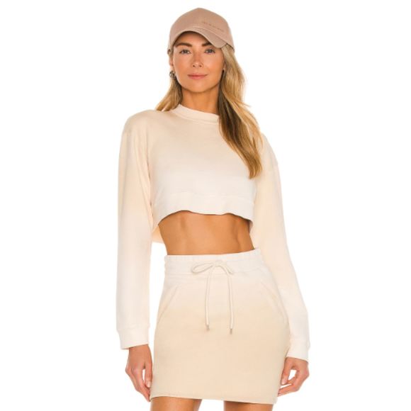 h:ours Tops - h:ours Malika Cropped Sweatshirt Terry Crew Neck Pullover Neutral Ombre Size XXS